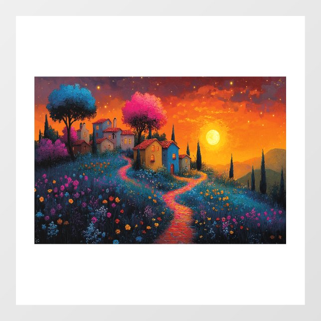 Enchanted Sunset Village Window Cling (Sheet)