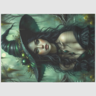 Enchanted Swamp Witch in Emerald Forest Fantasy Tissue Paper