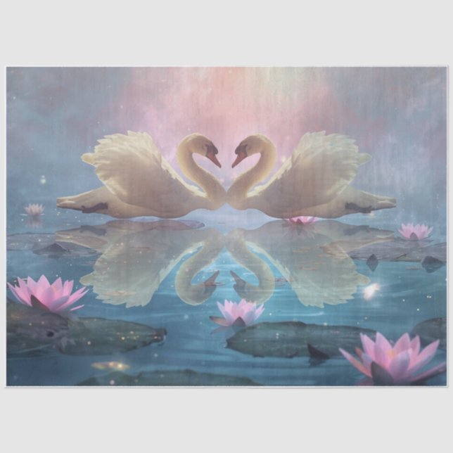 Enchanted Swan Lake Romance Decoupage Tissue Paper (Front)