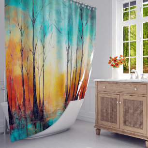 Enchanted Teal Tranquillity: Watercolor Forest Sho Shower Curtain