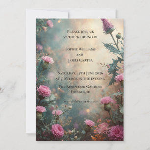 Enchanted Thistle Pink Floral Wedding Invitation