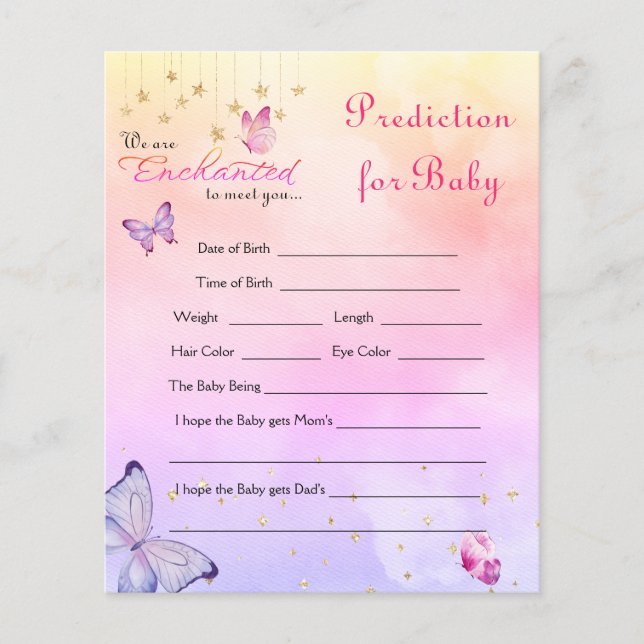 Enchanted To Meet Butterfly Baby Shower Game Card (Front)