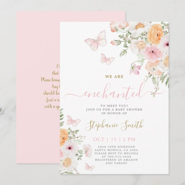 Enchanted To Meet You Baby Shower Girl Invitation (Front/Back)