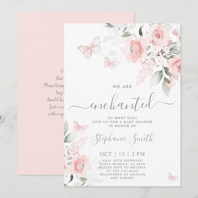 Enchanted To Meet You Baby Shower Girl Invitation (Front/Back)