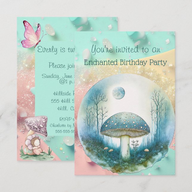 Enchanted Toadstool 3 Year Old Birthday Party Invitation (Front/Back)