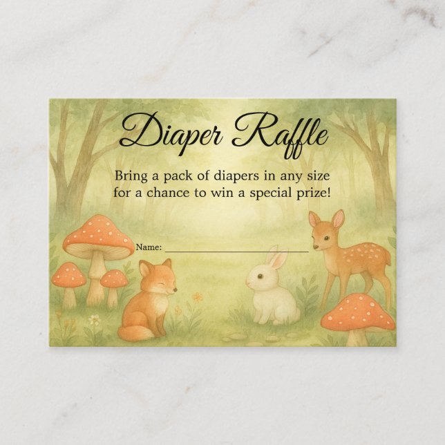 Enchanted Toadstool Baby Shower Diaper Raffle Card (Front)