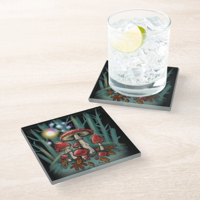 Enchanted Toadstools Glass Coaster (Angled)