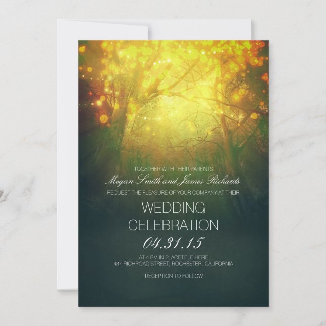 Enchanted Trees & Lights Rustic Wedding Invite (Front)