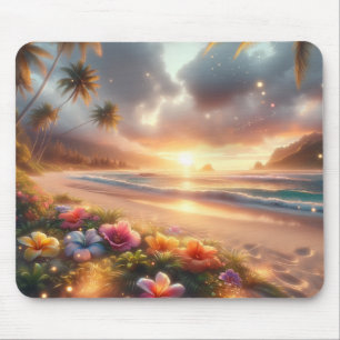 Enchanted Tropical Beach with Magical Hibiscus Mouse Mat