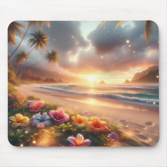Enchanted Tropical Beach with Magical Hibiscus Mouse Mat (Front)