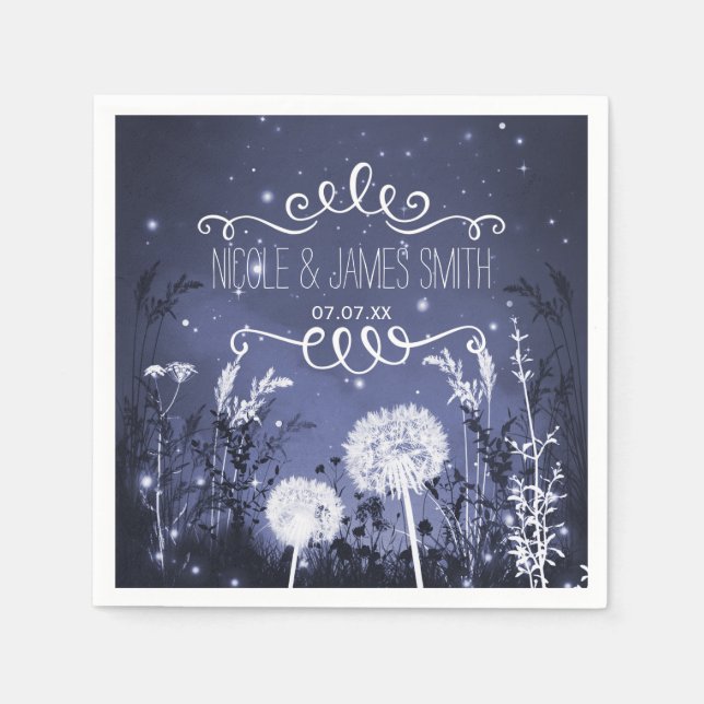 Enchanted Twilight Sky Stars & Foliage Wedding Napkin (Front)