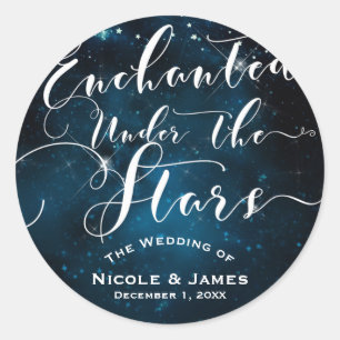 ENCHANTED UNDER THE STARS Starry Blue Wedding Classic Round Sticker