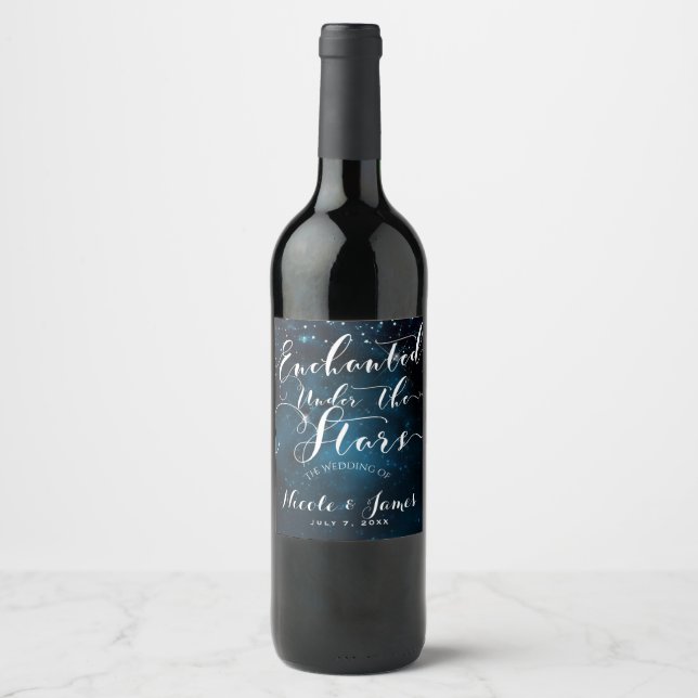 ENCHANTED UNDER THE STARS Starry Blue Wine Wine Label (Front)