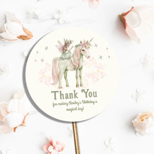 Enchanted Unicorn and Fairy Personalised Birthday Classic Round Sticker