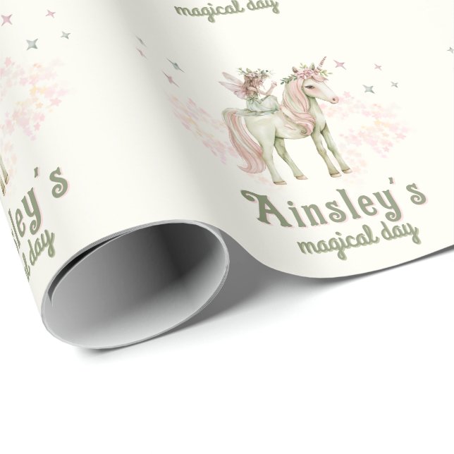Enchanted Unicorn and Fairy Personalised Birthday Wrapping Paper (Roll Corner)