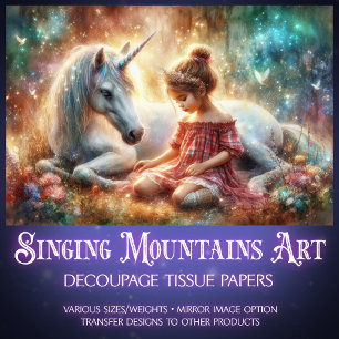 Enchanted Unicorn and Girl Woodland Decoupage Tissue Paper