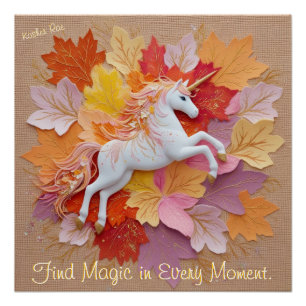 Enchanted Unicorn Autumn Magic Pastel Orange Hues Poster