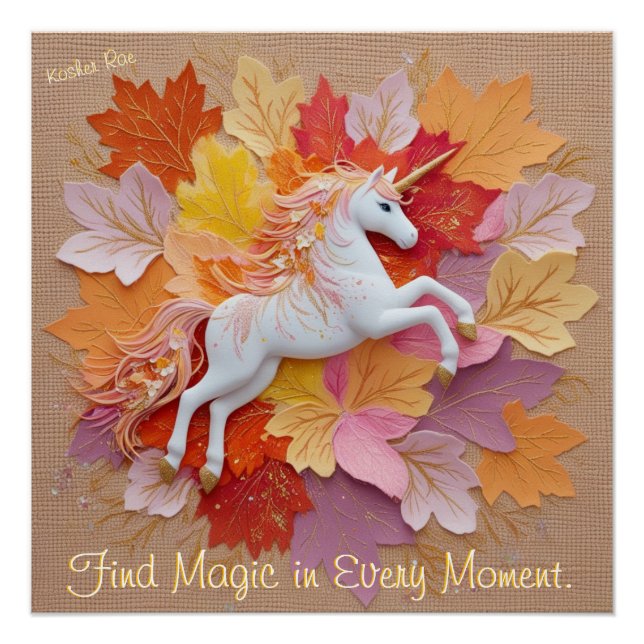 Enchanted Unicorn Autumn Magic Pastel Orange Hues Poster (Front)