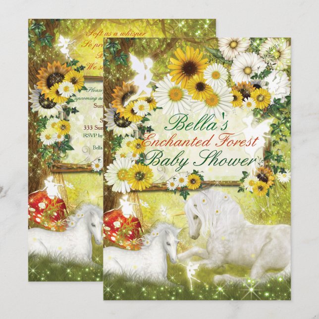 Enchanted Unicorn Baby Shower Invitations (Front/Back)