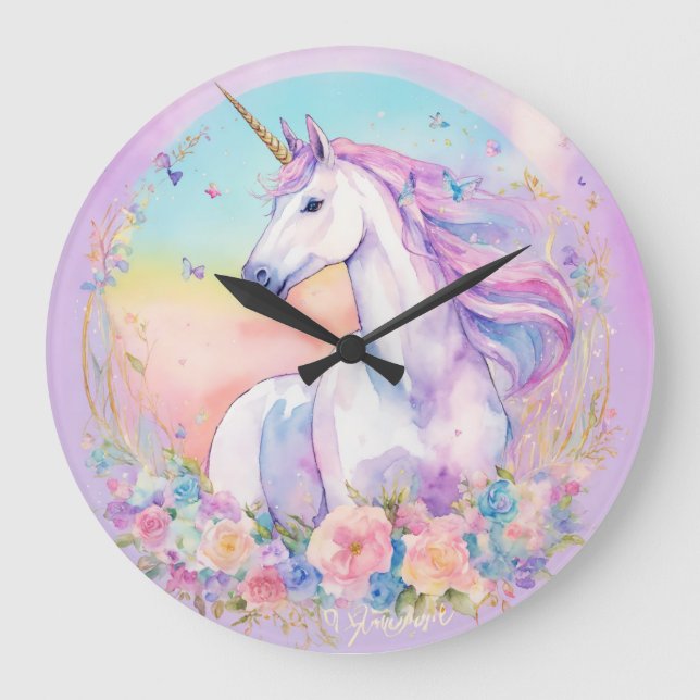 "Enchanted Unicorn Dreams Wall Clock" Large Clock (Front)