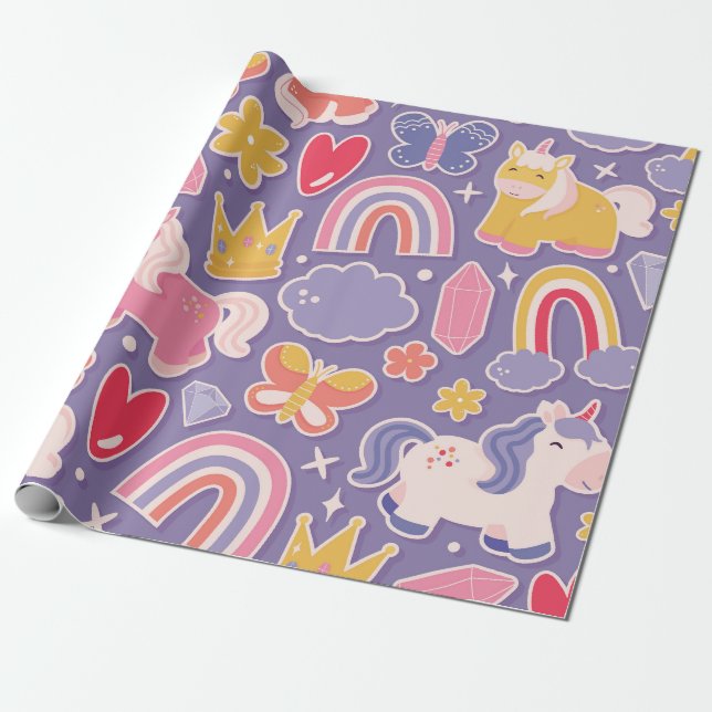 Enchanted Unicorn Fantasy Wrapping Paper (Unrolled)