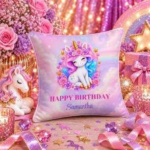 Enchanted Unicorn Girl Birthday Pastel Colours Pil Cushion