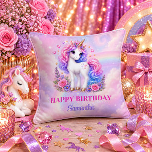 Enchanted Unicorn Girl Birthday Pastel Colours Pil Cushion