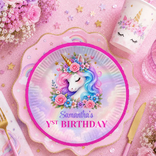 Enchanted Unicorn Pastel Magical Girl Birthday Pla Paper Plate