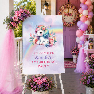 Enchanted Unicorn Pastel Magical Girl Birthday Wel Poster