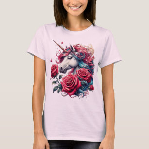 Enchanted Unicorn with Roses: A Symphony of Elegan T-Shirt
