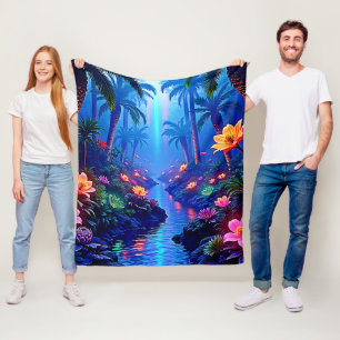 Enchanted Vibrant River Forest Dream Fleece Blanket