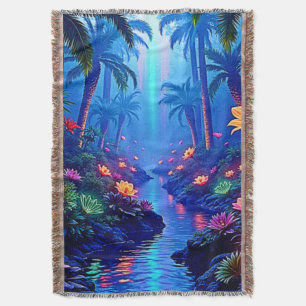 Enchanted Vibrant River Forest Dream Throw Blanket