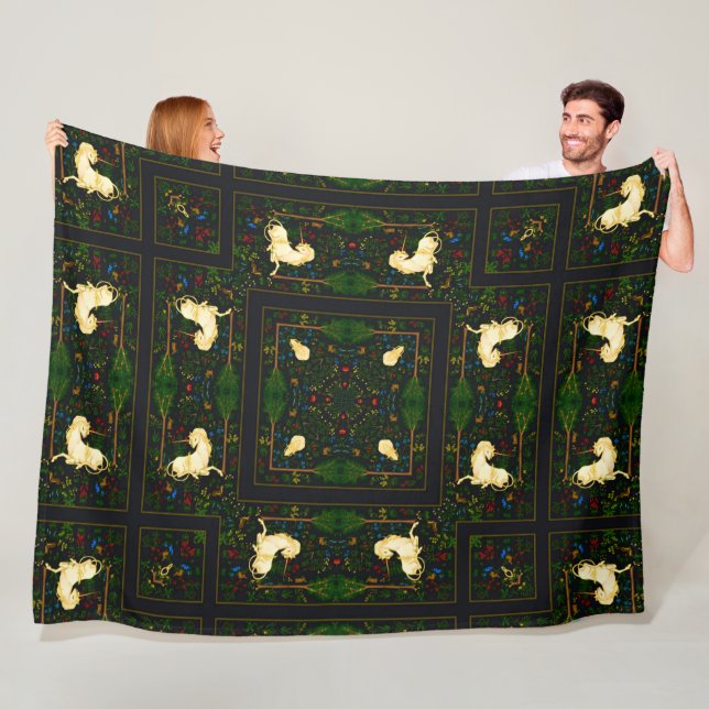 Enchanted Victorian Unicorn Garden Quilt Fleece Blanket (In Situ)
