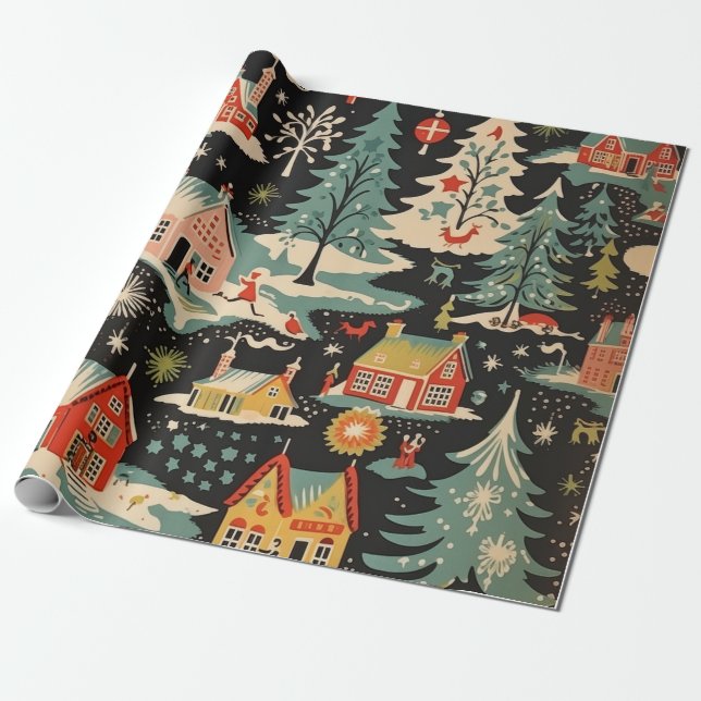 Enchanted Village Festive Gift Wrapping Paper (Unrolled)