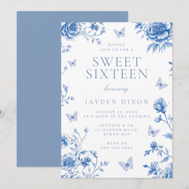 Enchanted Vintage Dusty Blue Sweet 16 Party Invitation (Front/Back)