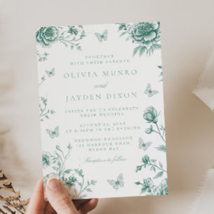 Enchanted Vintage Green Sage Floral Wedding Invitation
