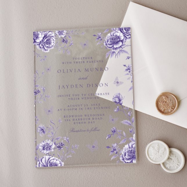 Enchanted Vintage Purple Floral Wedding Acrylic Invitations (Creator Uploaded)