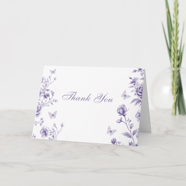 Enchanted Vintage Purple Wedding Thank You Card (Front)