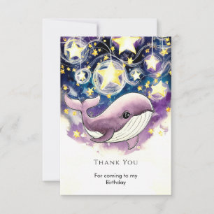 Enchanted Watercolor Custom Whale Birthday Thank You Card