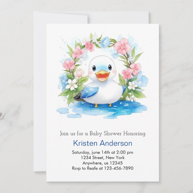 Enchanted Watercolor Duck Boy Baby Shower Invitation (Front)