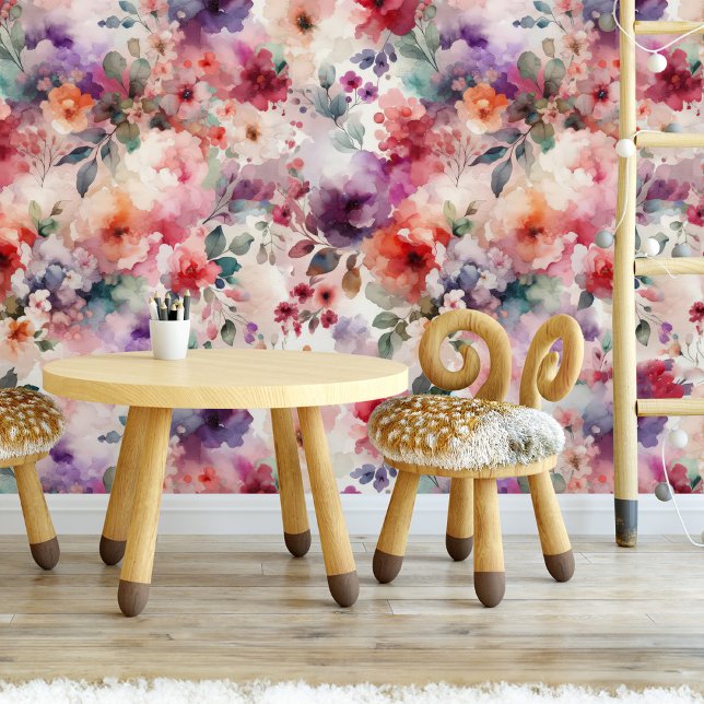 Enchanted Watercolor Floral Fairycore Garden Wallpaper (Enchanted Fairy Garden Watercolor Floral Wallpaper for a Fairycore-Themed Nursey)