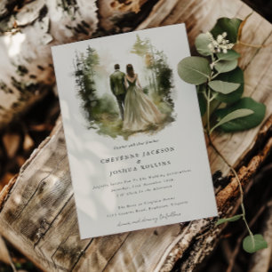 Enchanted Watercolor Forest Bohemian Wedding  Invitation