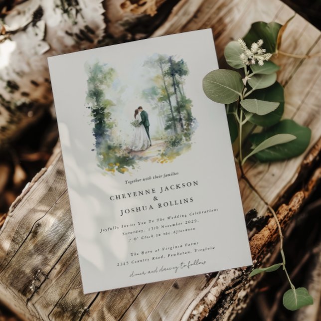 Enchanted Watercolor Forest Bohemian Wedding  Invitation (Enchanted Forest Wedding Romantic Wedding Invitation )