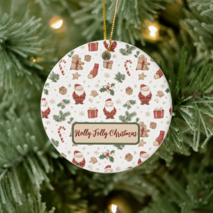 Enchanted Watercolor Holly Jolly Xmas Ornament 