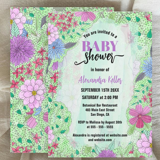 Enchanted Watercolor Ink Garden Blooms Baby Shower Invitation (Creator Uploaded)
