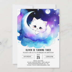 Enchanted Watercolor Kitty Birthday Invitation