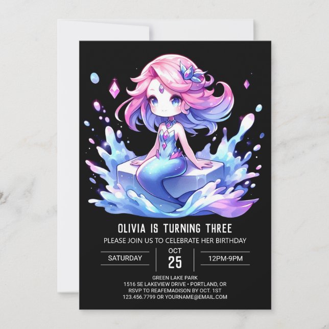 Enchanted Watercolor Mermaid Birthday Invitation (Front)