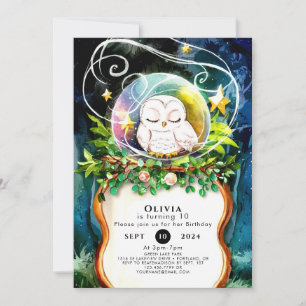 Enchanted Watercolor Owl Birthday Invitation