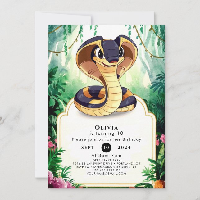 Enchanted Watercolor Snake Birthday Invitation (Front)