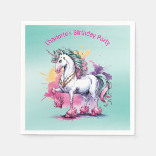 Enchanted Watercolor Unicorn Birthday Party Napkin